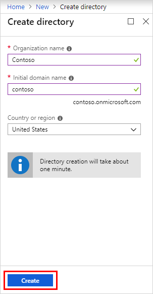 Azure Active Directory Create page